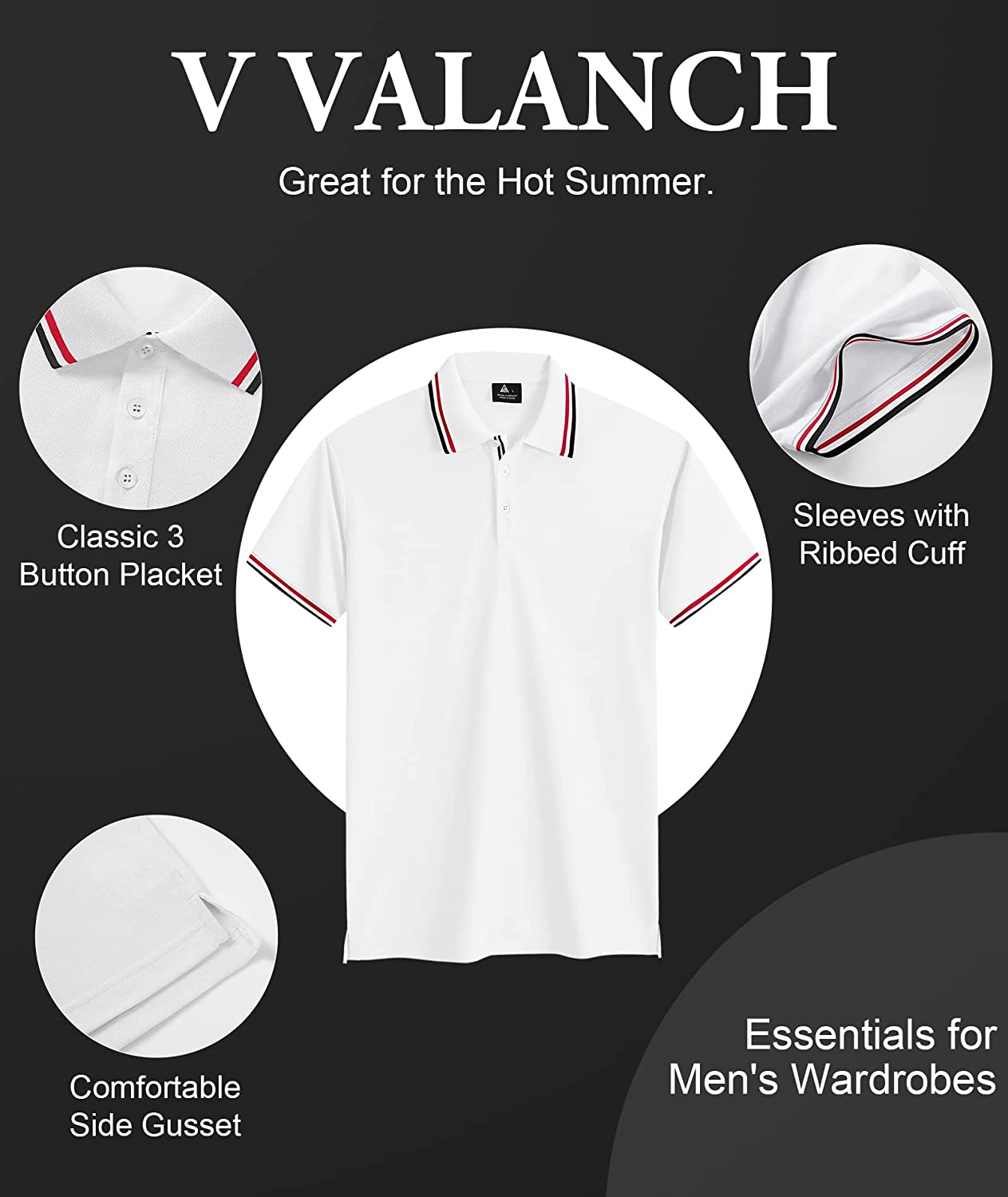 V VALANCH Golf Polo Shirts for Men Short Sleeve Moisture Wicking Summer Casual Collared Shirts Tennis Polo - Image 8